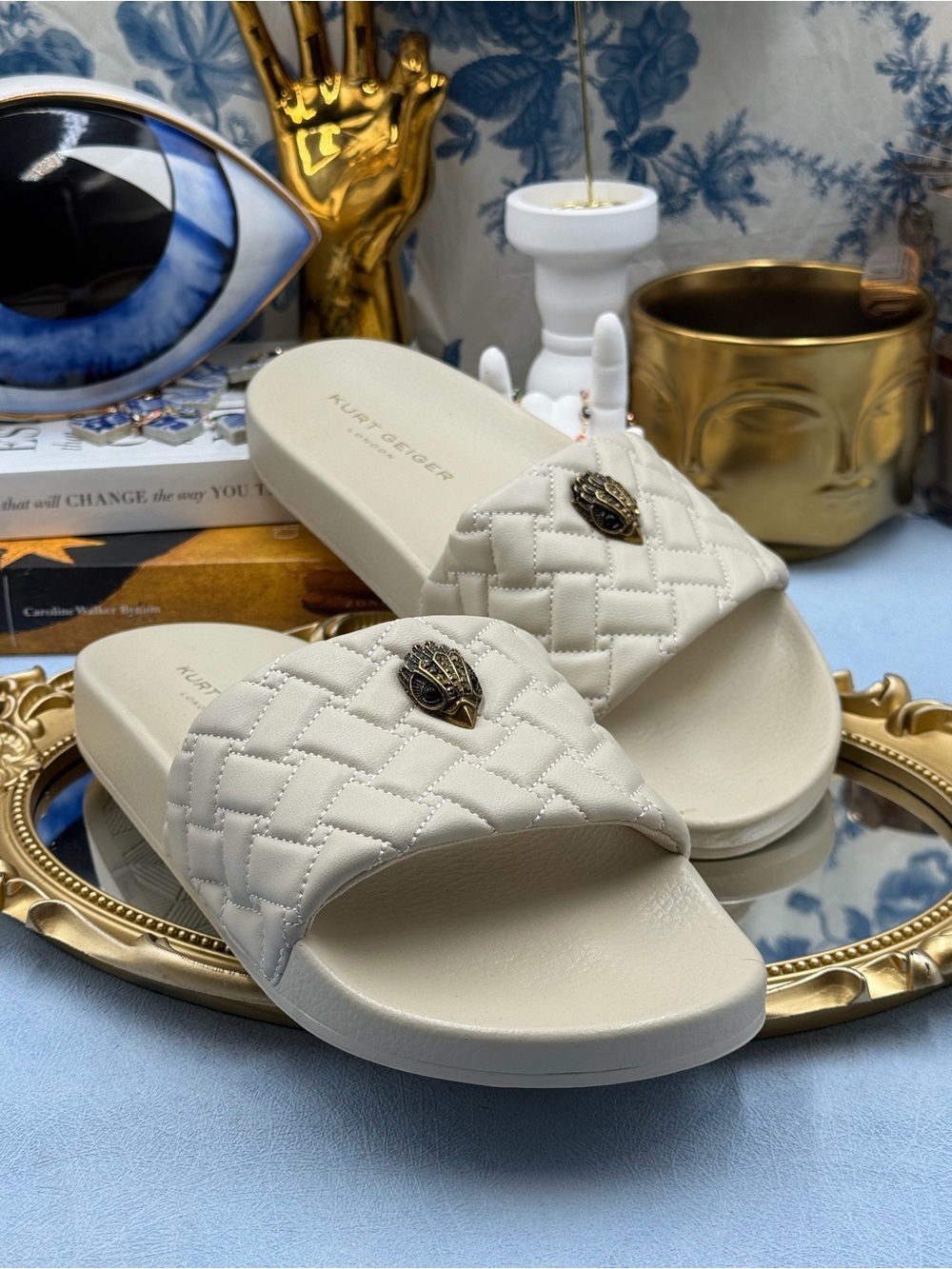🆕 KURT GEIGER LONDON 🧿 NWOB Meena Eagle Quilted Slide, Bone - Picture 6 of 12